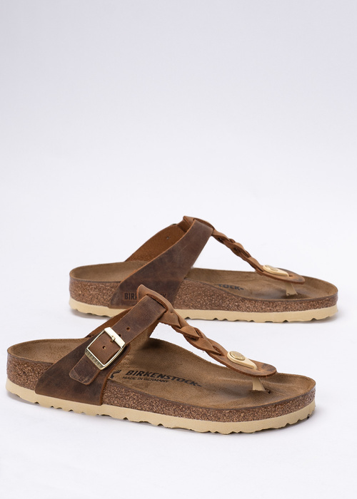 Japonki damskie brązowe Birkenstock Gizeh Braided