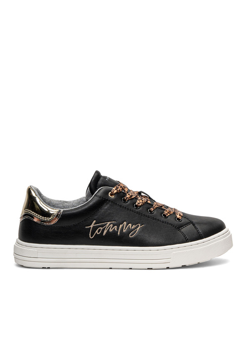 Buty sneakersy z suwakiem dziecięce Tommy Hilfiger Low Cut Lace-Up Czarny/Złoty