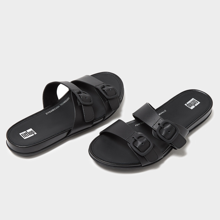 Sandały damskie FITFLOP GRACIE RUBBER-BUCKLE TWO-BAR LEATHER SLIDES