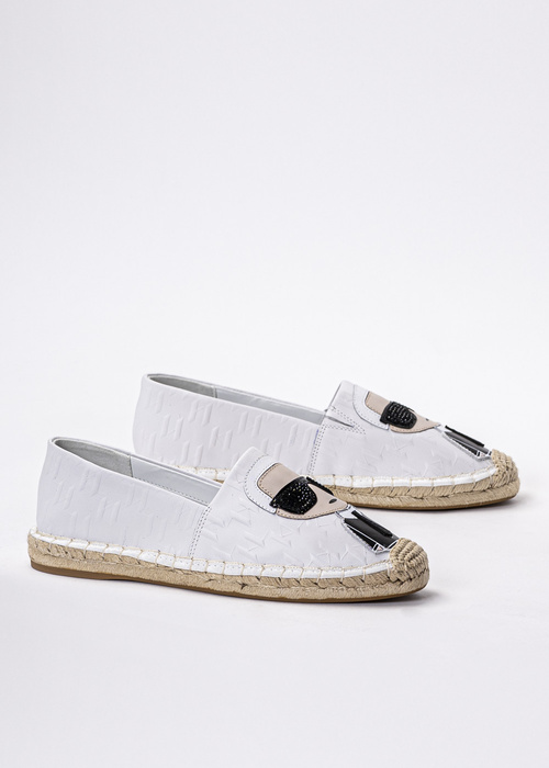 Espadryle damskie białe Karl Lagerfeld Kamini Ikon Emboss Slip On