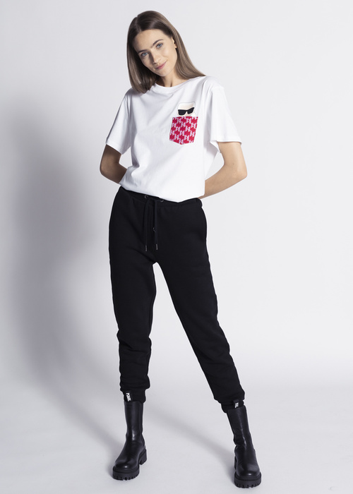 Koszulka damska biała Karl Lagerfeld Ikonik Monogram Pocket
