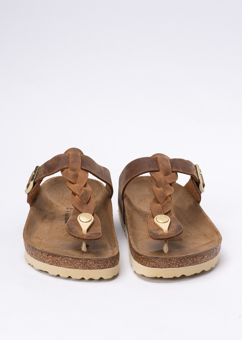 Japonki damskie brązowe Birkenstock Gizeh Braided