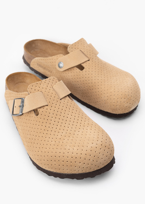 BIRKENSTOCK BOSTON LEVE DOTTED NEW BEIGE Klapki męskie