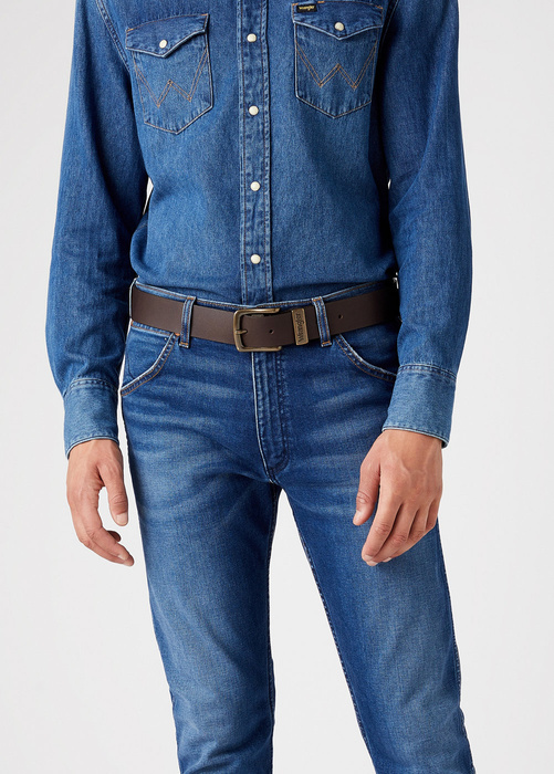 Pasek skórzany męski WRANGLER METAL LOOP BROWN