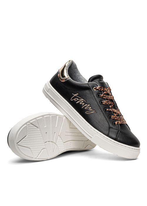 Buty sneakersy z suwakiem dziecięce Tommy Hilfiger Low Cut Lace-Up Czarny/Złoty