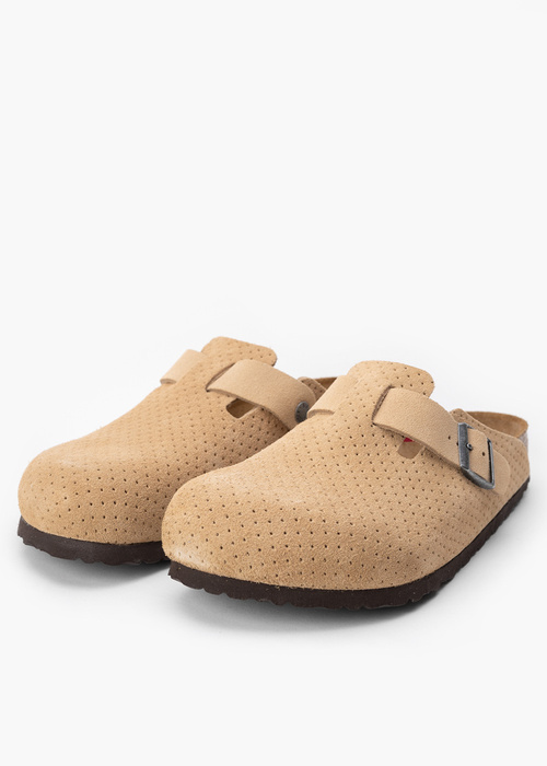 BIRKENSTOCK BOSTON LEVE DOTTED NEW BEIGE Klapki męskie