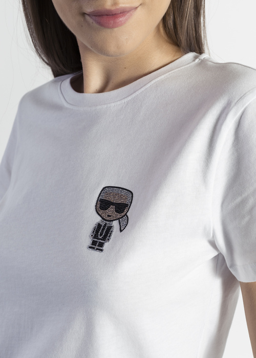 Koszulka damska biała Karl Lagerfeld Ikonik Mini Rhinestone