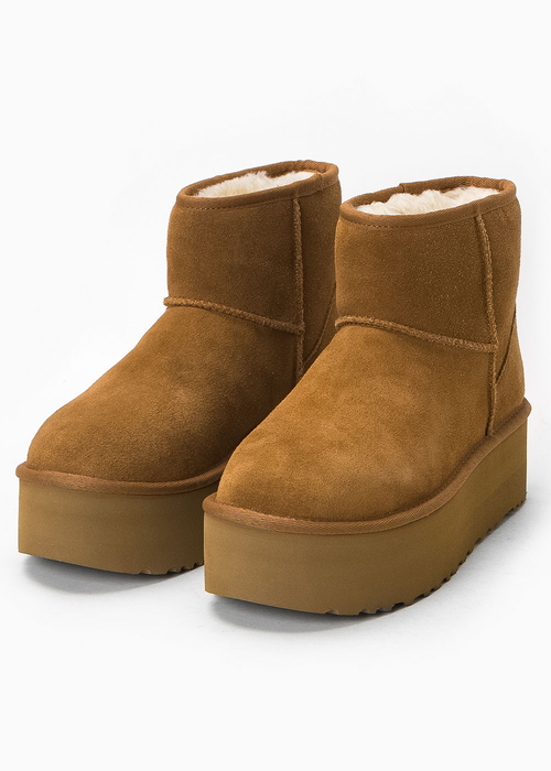 Buty zimowe damskie brązowe UGG W CLASSIC MINI PLATFORM