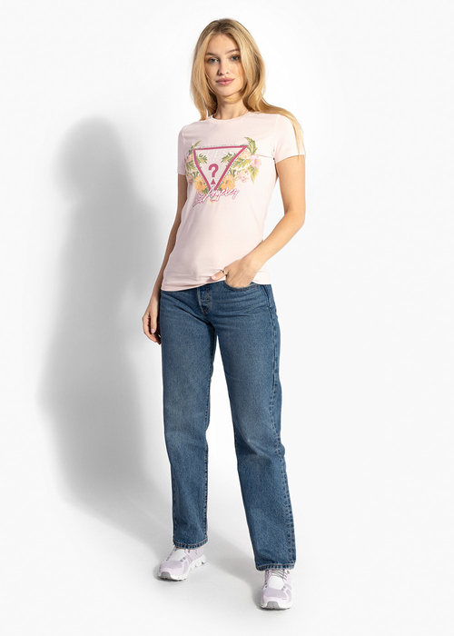 Koszulka damska GUESS SS CN TRIANGLE FLOWERS TEE