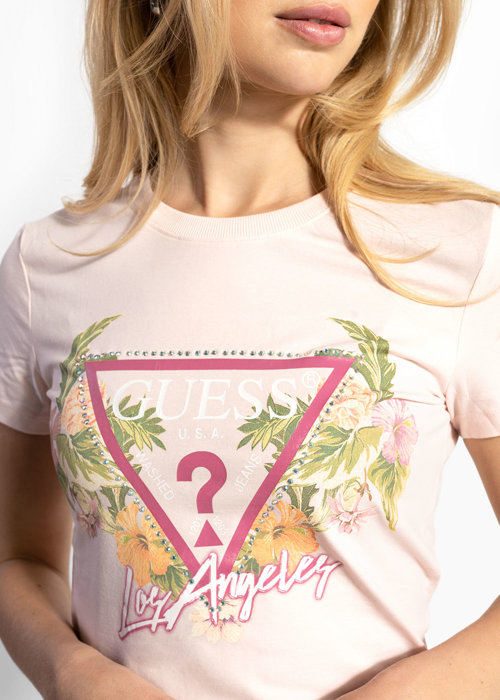 Koszulka damska GUESS SS CN TRIANGLE FLOWERS TEE