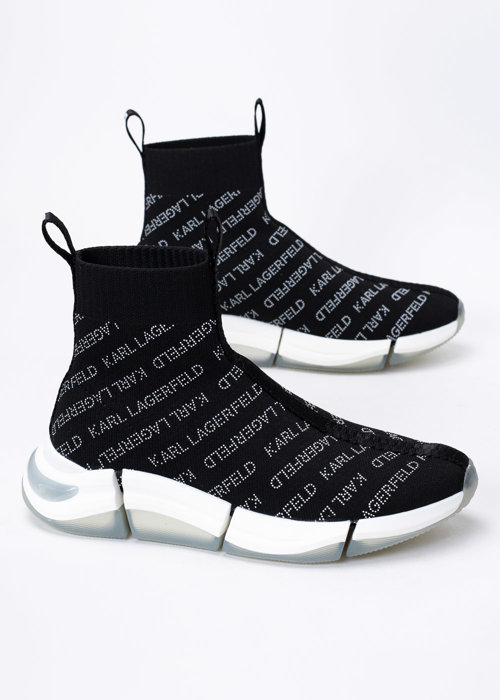 Sneakersy damskie czarne Karl Lagerfeld QUADRA Repeat Logo Knit Boot